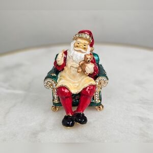 Santa Clause Trinket Box, Hand Set‎ Crystals & Enamel
